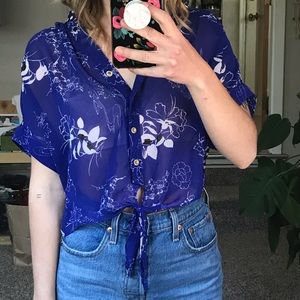 Anthropologie Blue Crop Blouse